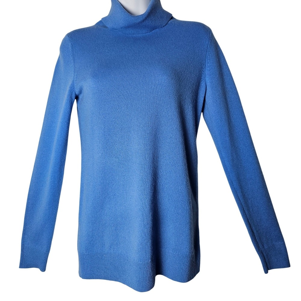 Ann Taylor Cashmere Turtleneck Sweater Blue Long Sleeve Womens XS Quiet Luxury‎